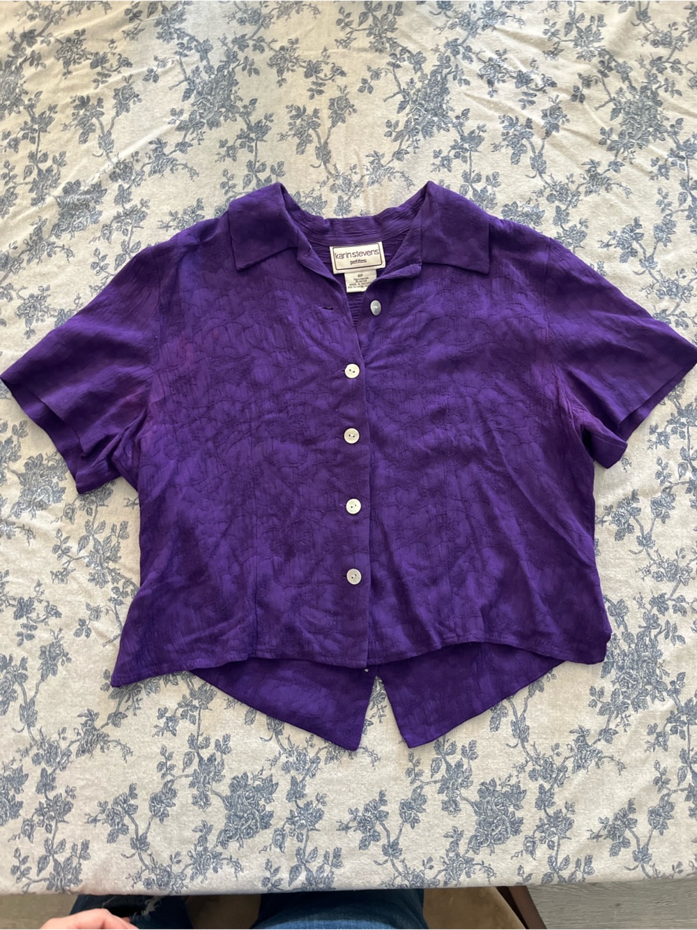 Vintage Purple Button-Up Short Sleeve Blouse